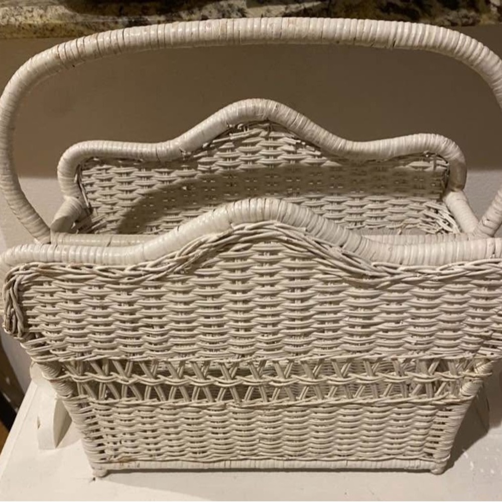 White Woven Storage Basket with Decorative Edge
